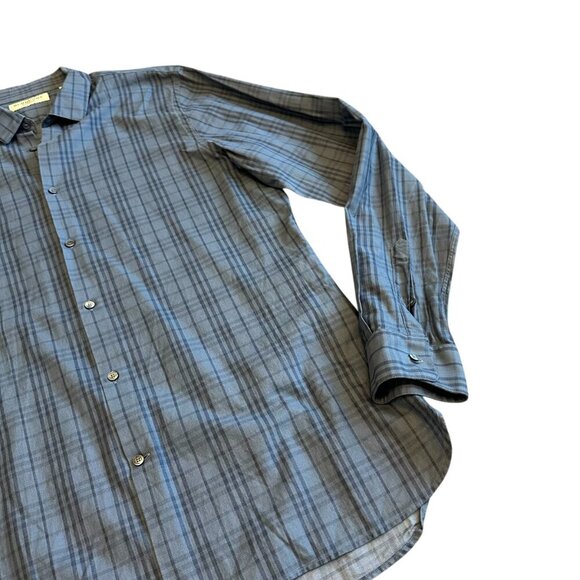 Burberry London Blue on Blue Plaid Button Down Shirt Top Size XL Tailored Men's - Picture 5 of 14
